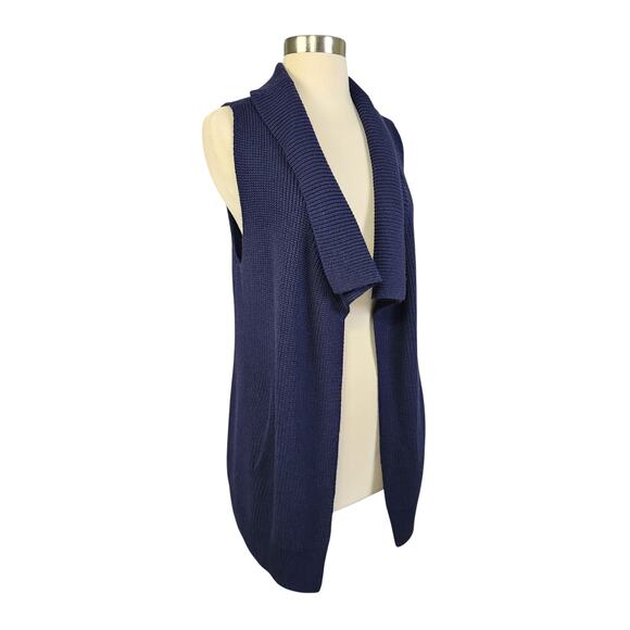 Talbots Womens Open Front Drape Cardigan Vest Size Small Petite Navy Blue Knit - Picture 1 of 9